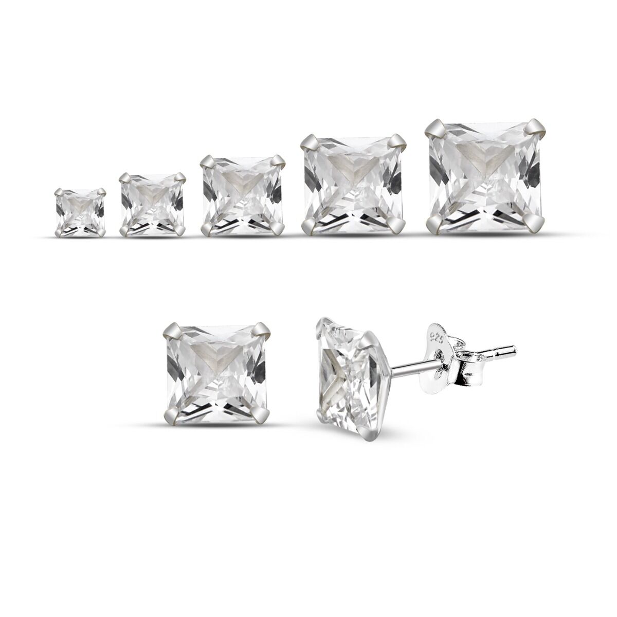 Sterling Silver Quality Small Clear CZ Stud Earrings Vintage