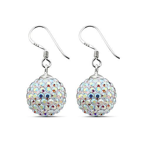 Silver Multi Color Ball Hook Crystal Earrings